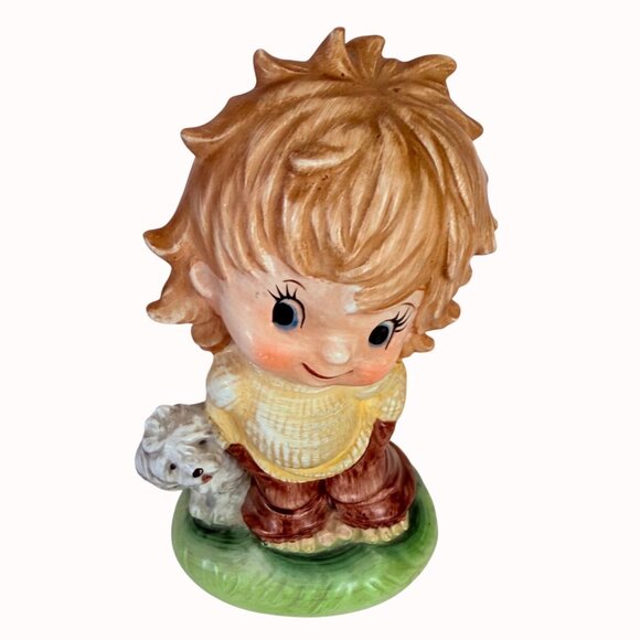 Inarco 70s Tom Girl Figurine VTG Big Eye Kawaii Ceramic Retro Bedroom Decor MCM - Picture 11 of 12